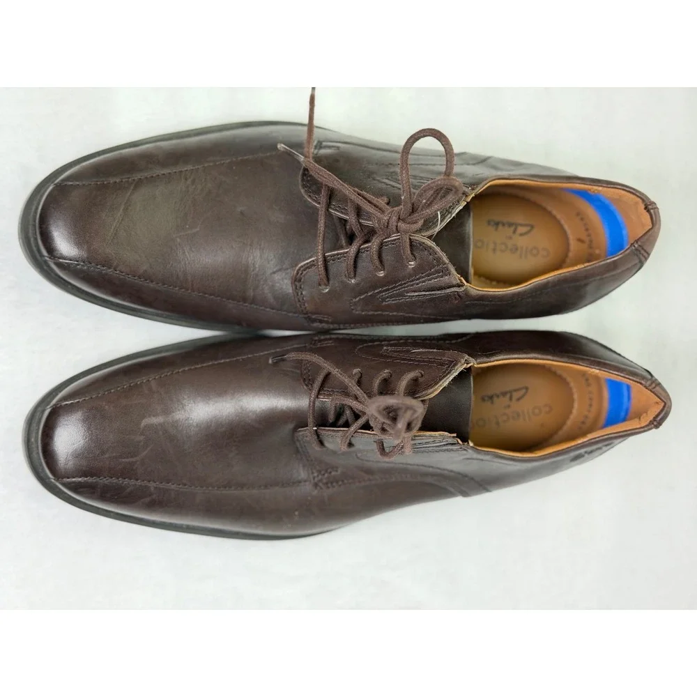Clarks Collection Mens Leather Derby Brown Bicycle Toe Lace Up Dress Shoes 7M
